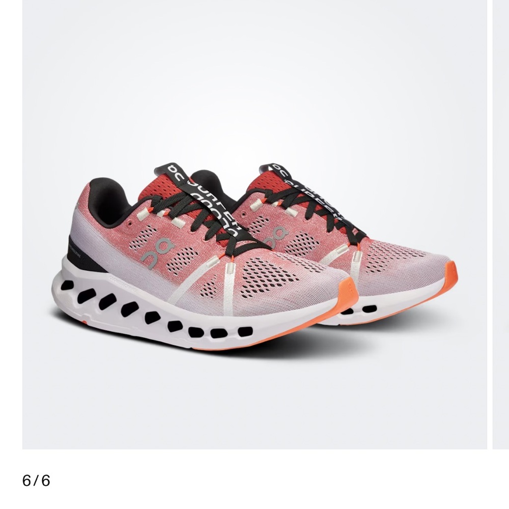 On Running, Cloudsurfer- Women's Athletic Shoes in Red, White and Black 10.5